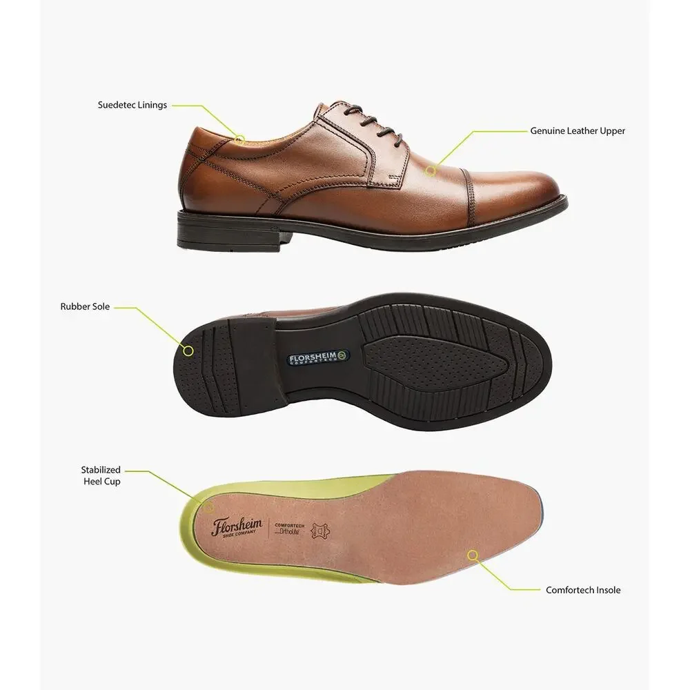 Florsheim Brown Leather Midtown Cap Toe Lace-Up Oxford Dress Shoes Size 10 Men's